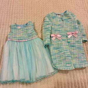 Bonnie Baby Aqua and Pink Tweed Dress and Jacket Size 24 Month